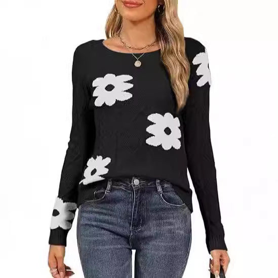 Ladies Large Floral Pattern Knit Sweater Lune London