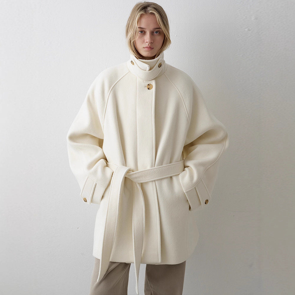 Manteau en laine à la mode pour femme avec col montant et ceinture à la taille Chic & Stil