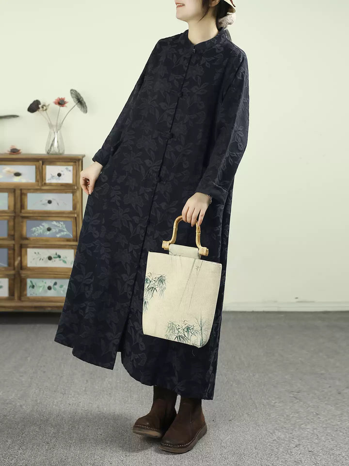 Amarae | Size Black Oriental Jacquard Spandex Coats with Buttons
