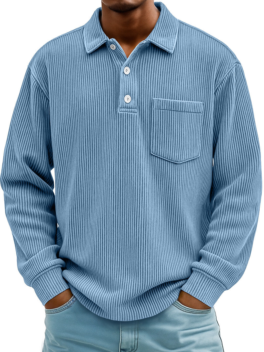 Men's Long Sleeve Casual Polo in Textured Fabric Lune London