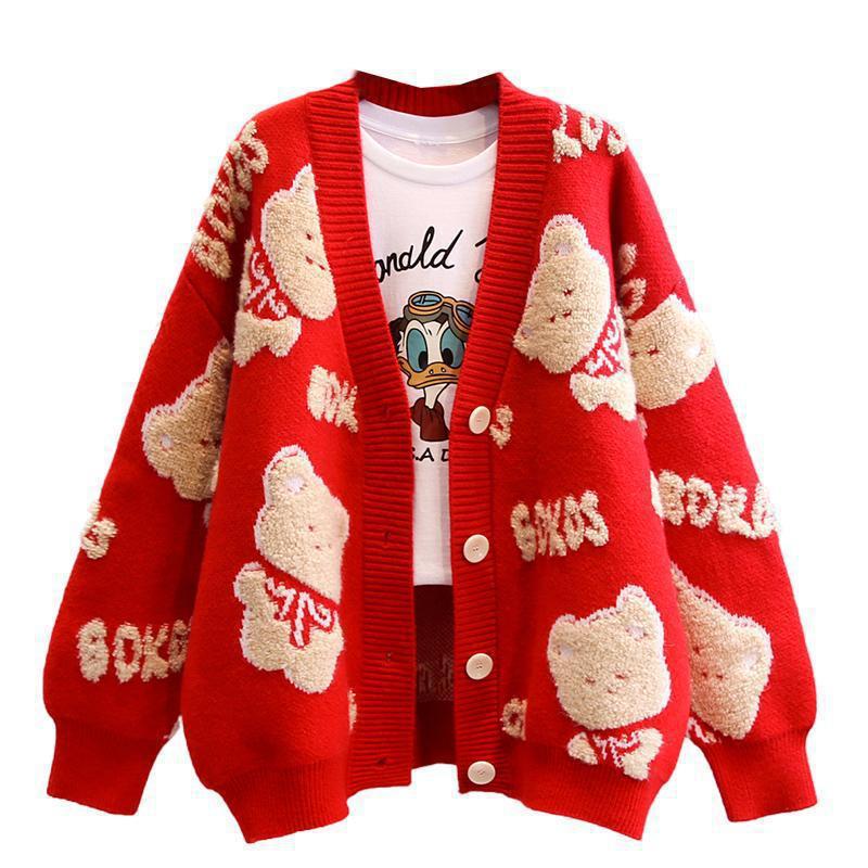 Ladies soft cardigan sweater with bear pattern Lune London