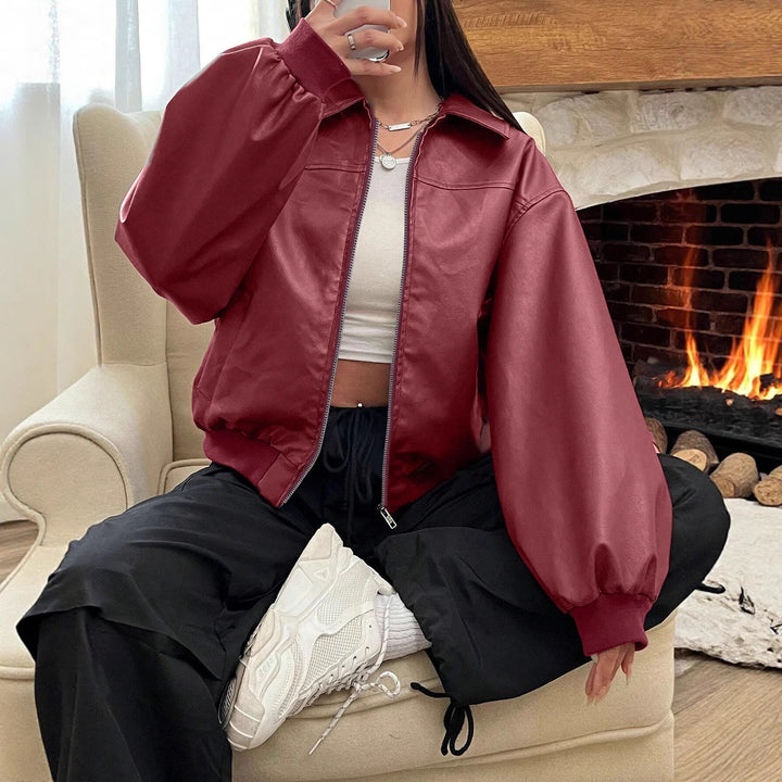 Trendy oversized jacket for women with voluminous sleeves and zip Lune London