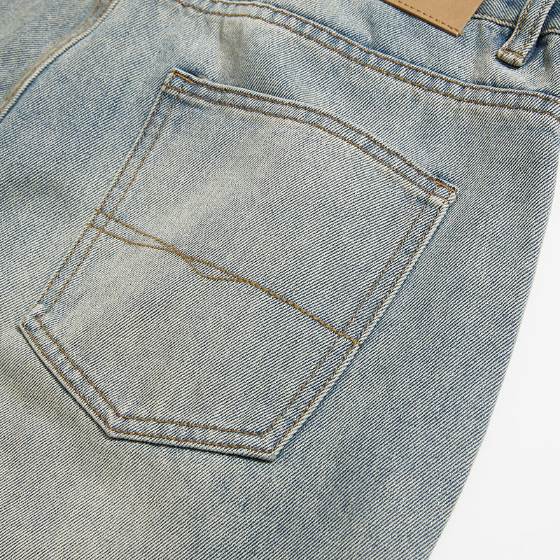 Men's Wide Cropped Baggy Jeans with High Waist and Vintage Wash Amarae
