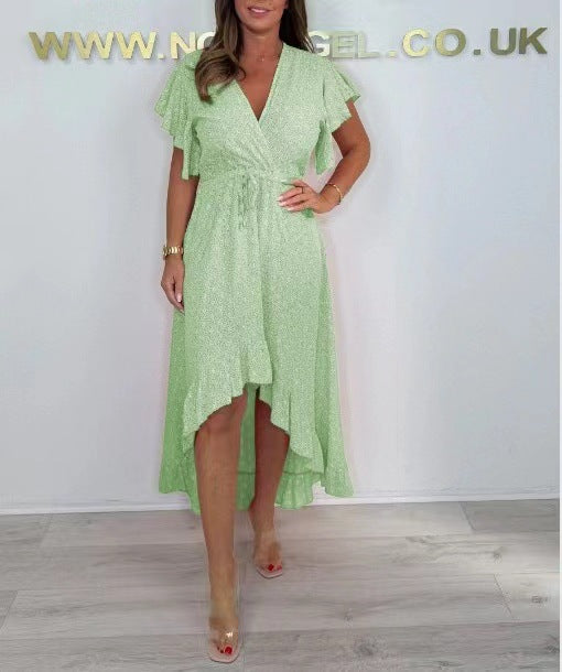 Asymmetrical wrap ruffle dress for women Lune London