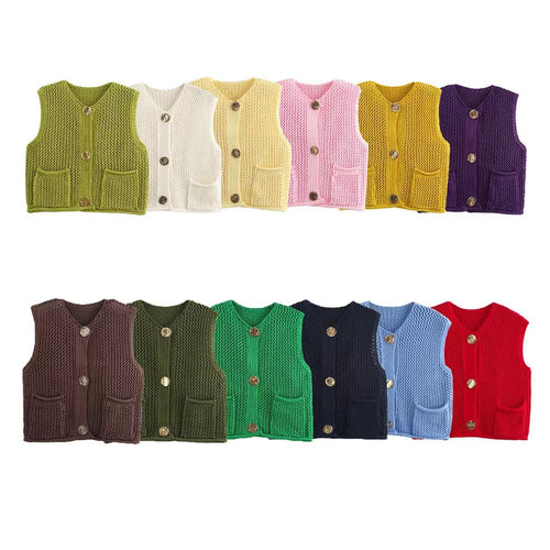 Amarae Women's Knit Vest with Buttons and Pockets