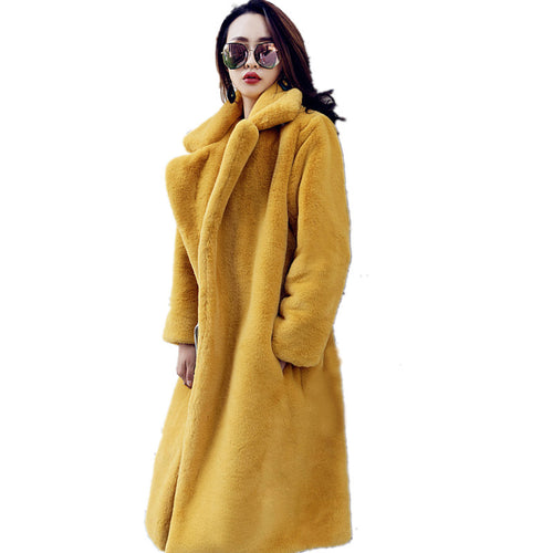 Ladies Long Teddy Coat with Wide Lapels and Elegant Cut Amarae
