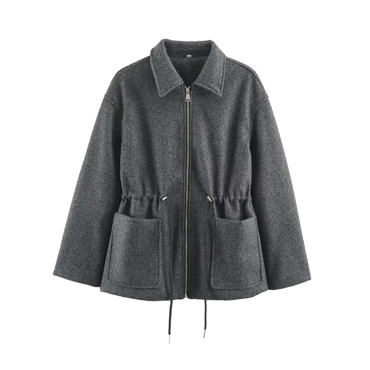 Women's short jacket made of wool blend with drawstring waist and patch pockets Amarae