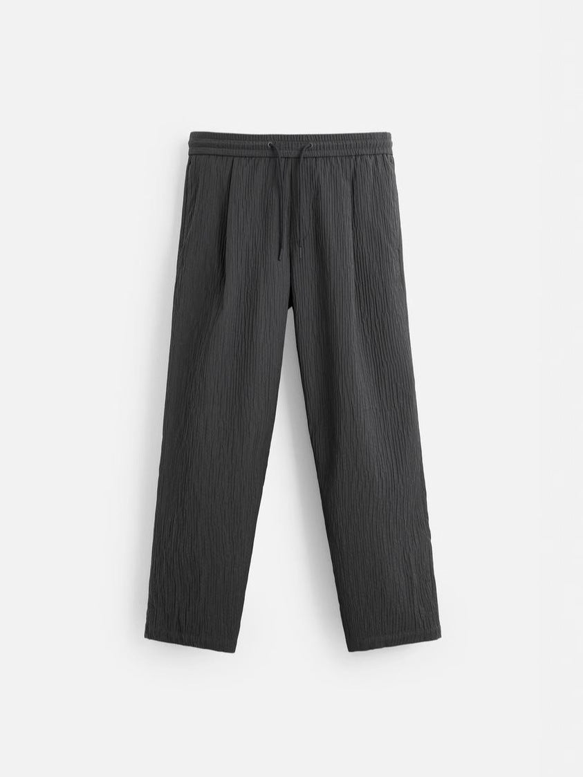 Men's Relaxed, Textured Crinkle Pants with Elastic Waistband and Drawstring Amarae
