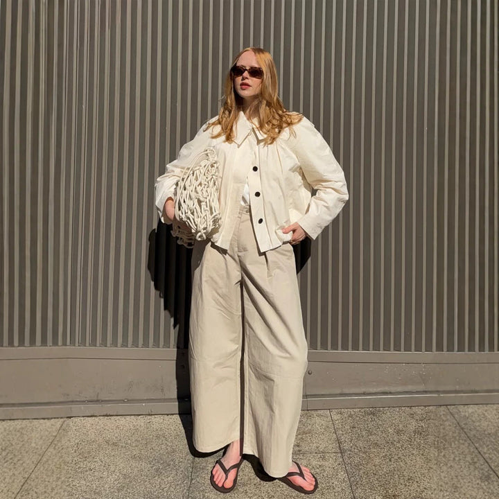 Women's Lightweight Cropped Blouse Jacket with Boxy Silhouette, Oversized Shirt Collar and Balloon Sleeves Amarae
