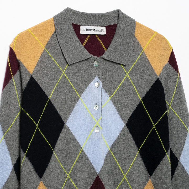 Women's knit polo shirt with diamond pattern and button placket Amarae