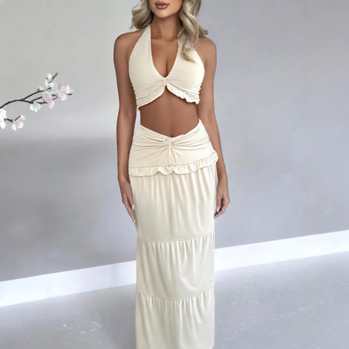 Women’s Maxi Skirt with Crop Top Design and Ruffle Details Amarae