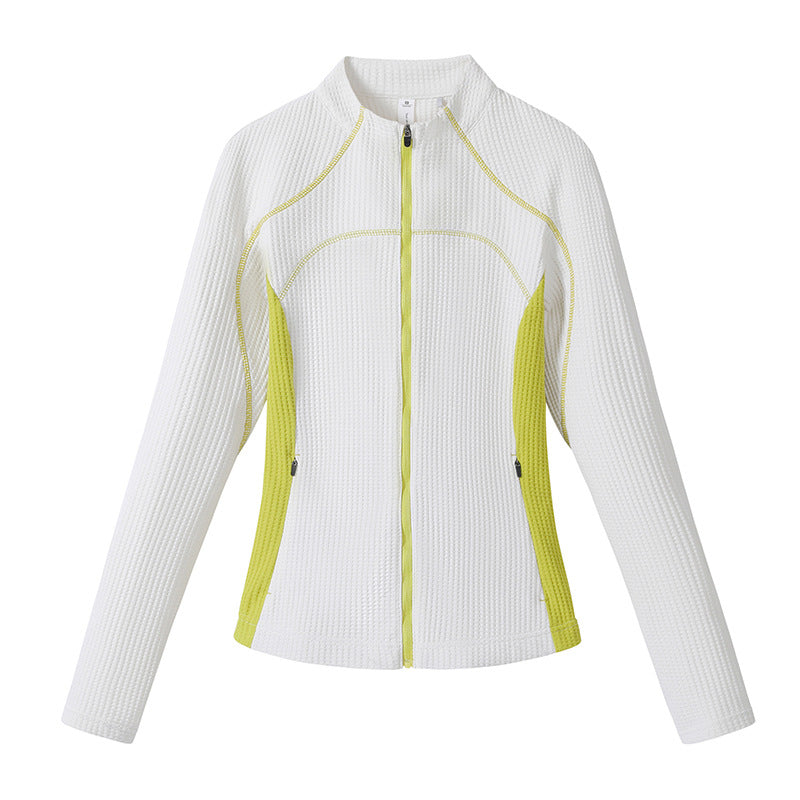 Women waffle structure functional jacket with full zip, stand-up collar and contrast side inserts Amarae