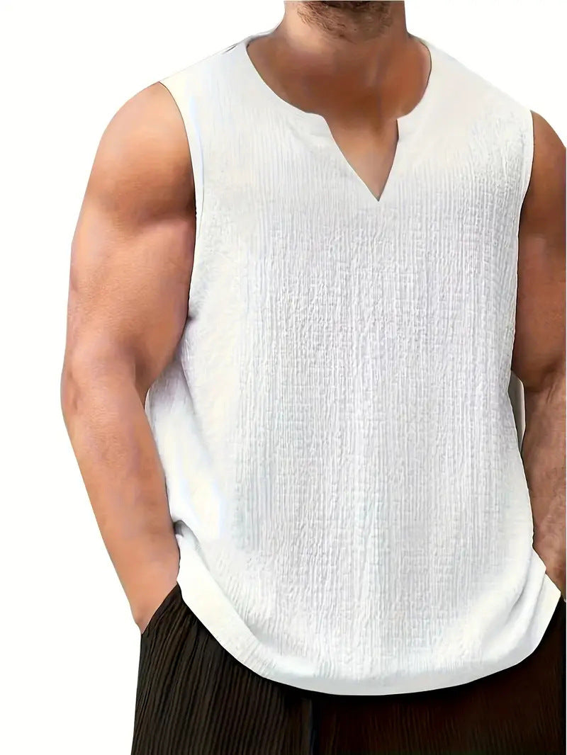 Sleeveless T-shirt for men with textured design and V neck Lune London