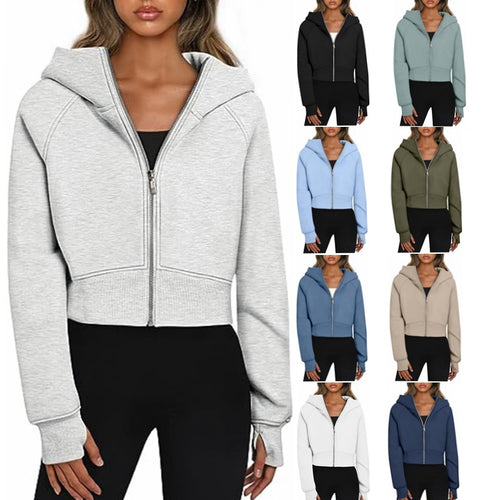 Ladies Crop Sweat Jacket with Zipper and Hood Amarae