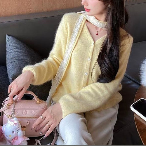 Knit jacket for women with decorative lace details Amarae