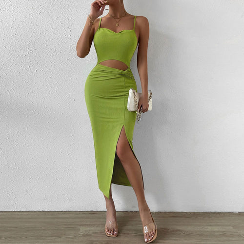 Maxi cut dress for women with an elegant V-neck and a high slit Chic & Stil