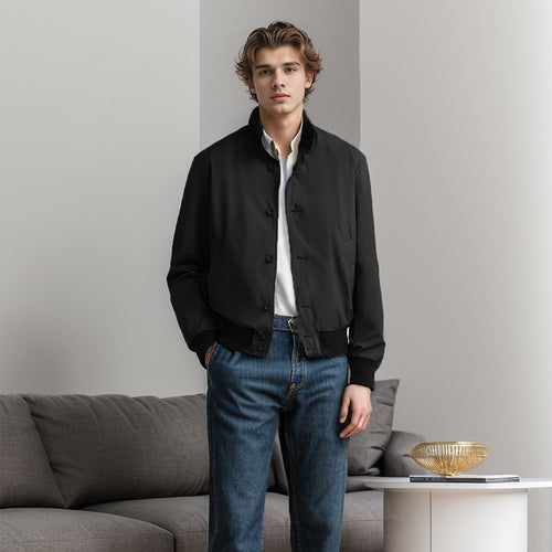 Trendy transitional jacket for men with multifunctional pockets and a high collar Amarae