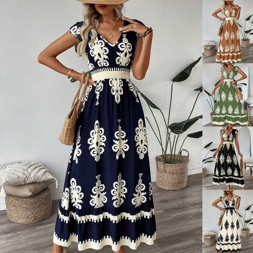 Bohemian floral maxi dress for women with short sleeves Amarae