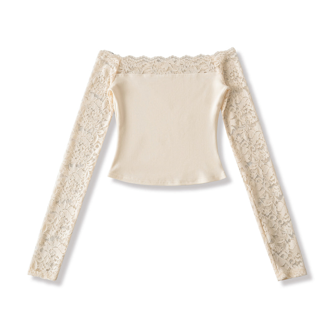 Ladies Carmen top with lace sleeves and off-the-shoulder cut Amarae