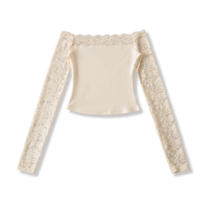 Ladies Carmen top with lace sleeves and off-the-shoulder cut Amarae