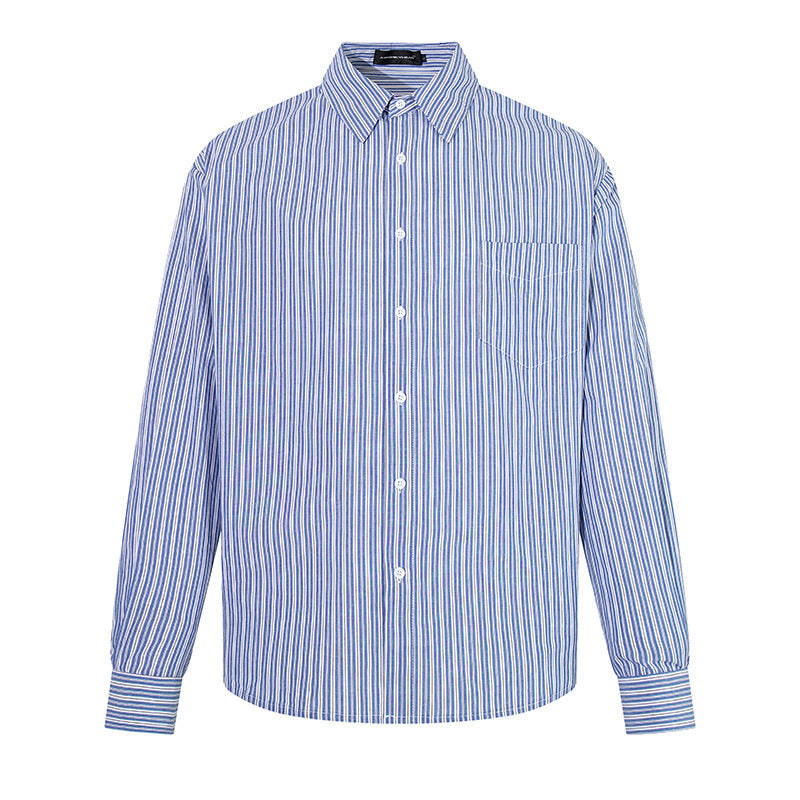 Men's Oversize Shirt made of cotton blend with fine stripes, Kent collar and chest pocket Amarae