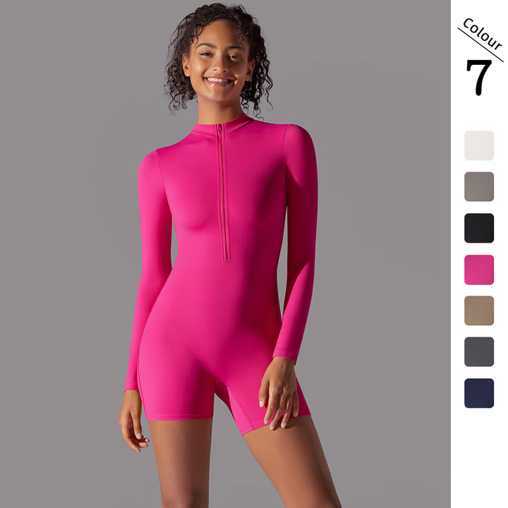 Women's Ribbed Beach Suit with Round Neckline and Zipper Lune London
