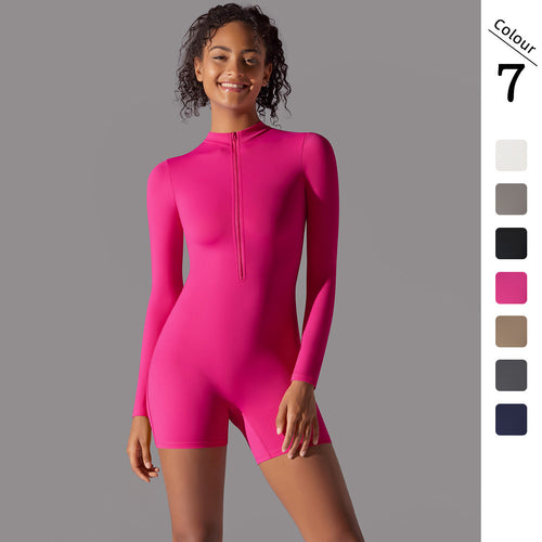 Women's Ribbed Beach Suit with Round Neckline and Zipper Amarae