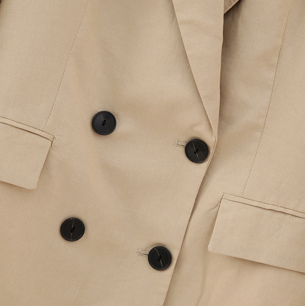 Women's Double-Breasted Long Blazer in Minimalist Tailoring Style with Peak Lapel Amarae