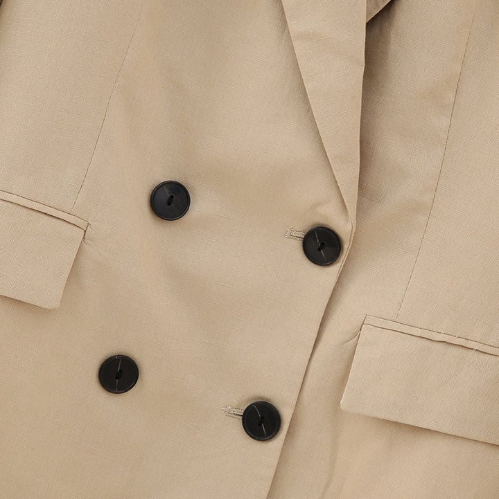 Women's Double-Breasted Long Blazer in Minimalist Tailoring Style with Peak Lapel Amarae