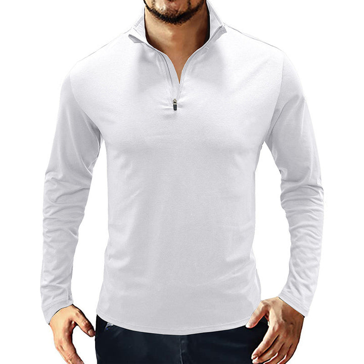 Functional T-shirt for men with high collar and half-zip Lune London