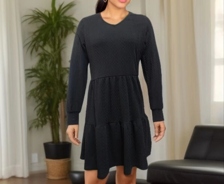 Casual V neck dress for women with wide hem Lune London