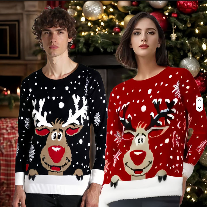 Christmas wool sweater for women with festive reindeer pattern and 3D effects Lune London