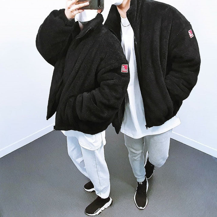 Men's Fleece Jacket with Stand-Up Collar and Practical Pockets Chic Und Stil
