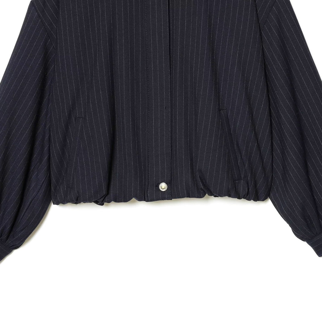 Ladies Short Pinstripe Blouson Jacket with Stand Collar, Balloon Sleeves and Elastic Hem Amarae