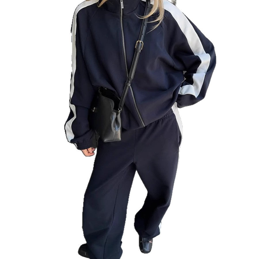 Women's sports jacket and loose pants set with contrasting band Lune London