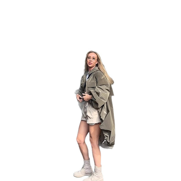 Women Oversized Utility Hooded Jacket with Drawstring, Flap Pockets and Elastic Cuffs Amarae