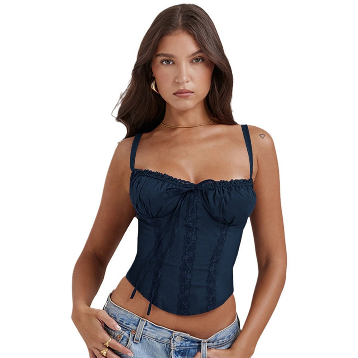 Ladies corset top with ruffle details and adjustable straps Lune London