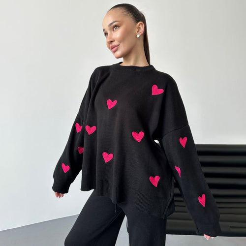 Casual knit sweater for women with heart patterns Amarae