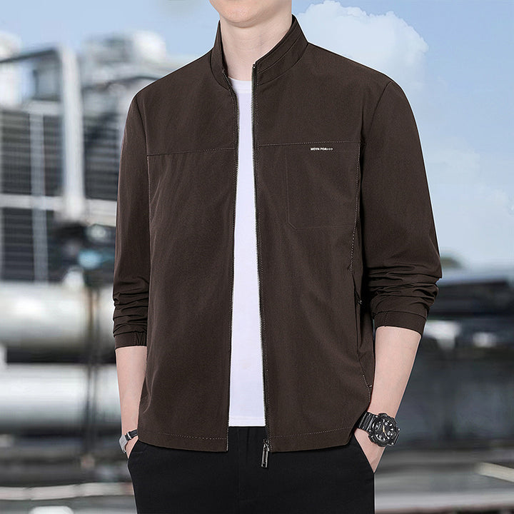 Men's Minimalist Comfort Training Jacket with Stand-Up Collar, Windproof Softshell Material and Concealed Zipper Pockets Amarae