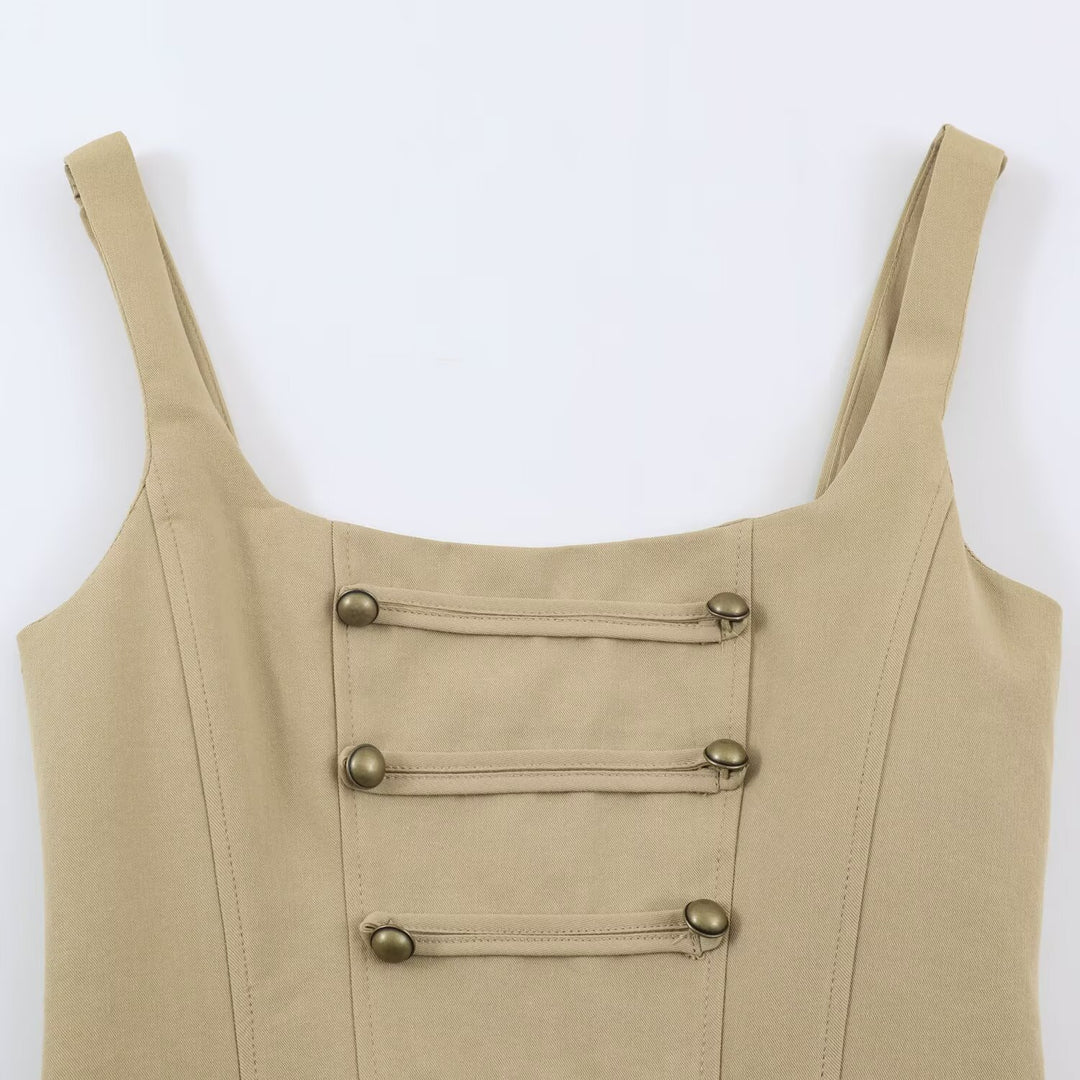 Women's Fitted Corset Top with Decorative Button Placket and Princess Seams Amarae