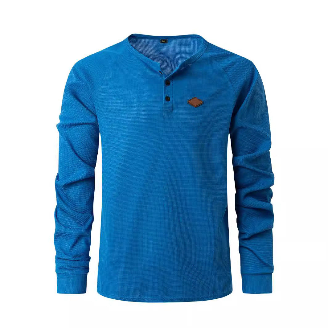 Men's Long Sleeve Henley Shirt with Textured Fabric and Fashionable Button Details Lune London