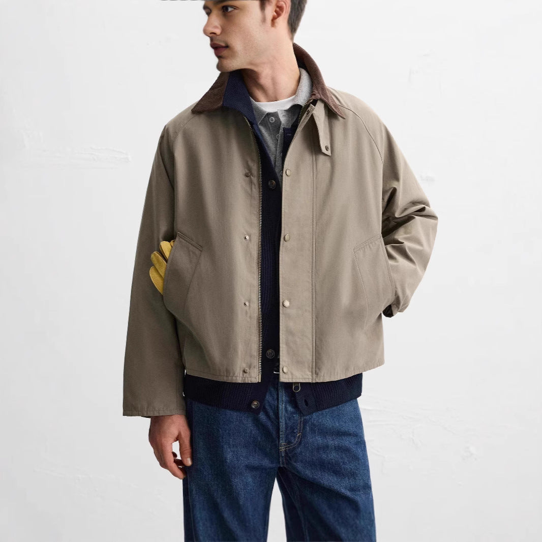 Men's Short Jacket with Cord Collar, Zipper and Raglan Sleeves Amarae