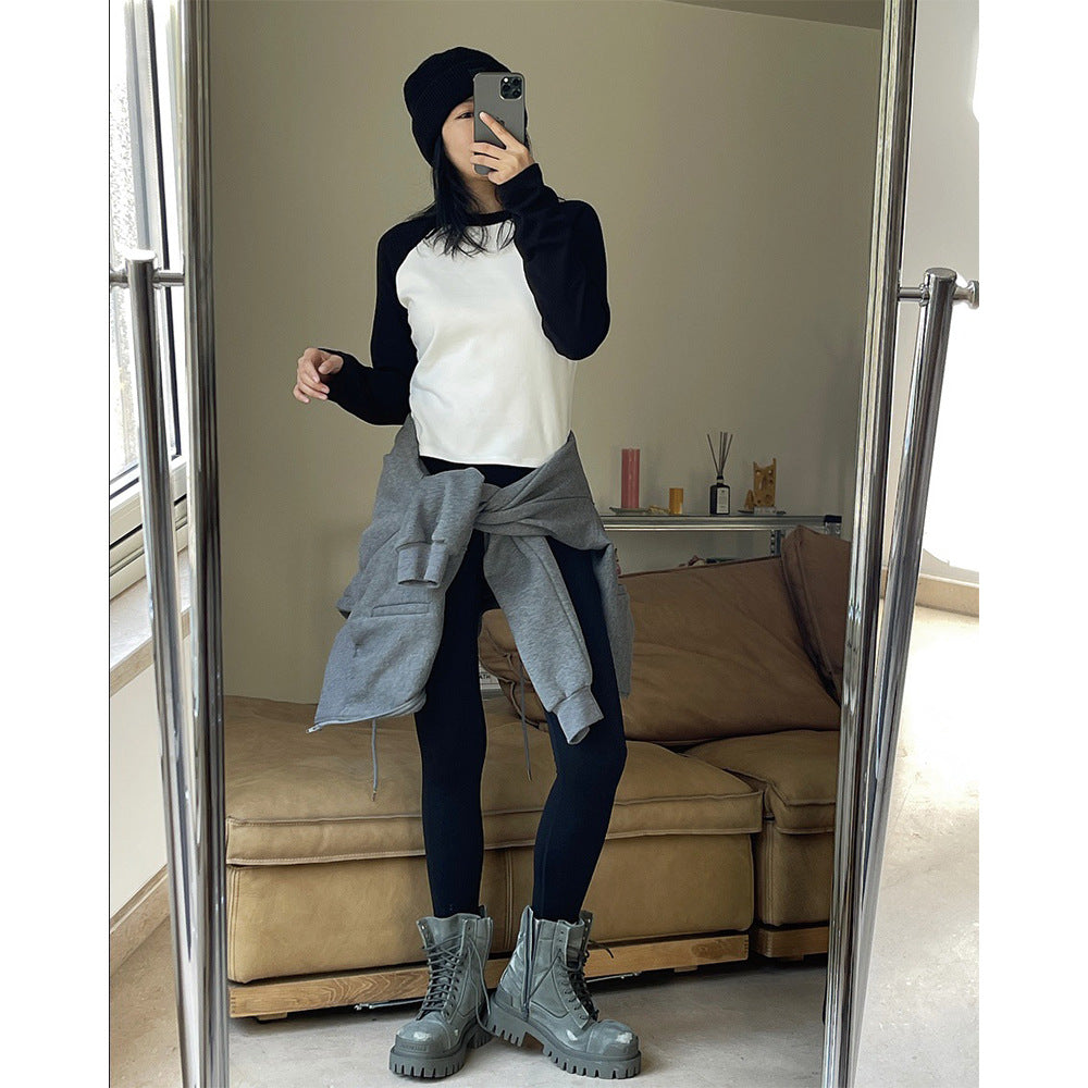 Women's Contrast Raglan Long Sleeve Shirt made of Cotton Jersey, Tailored Fit Amarae
