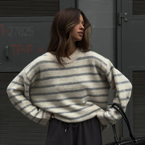 Casual knitted sweater for women with modern stripes Amarae