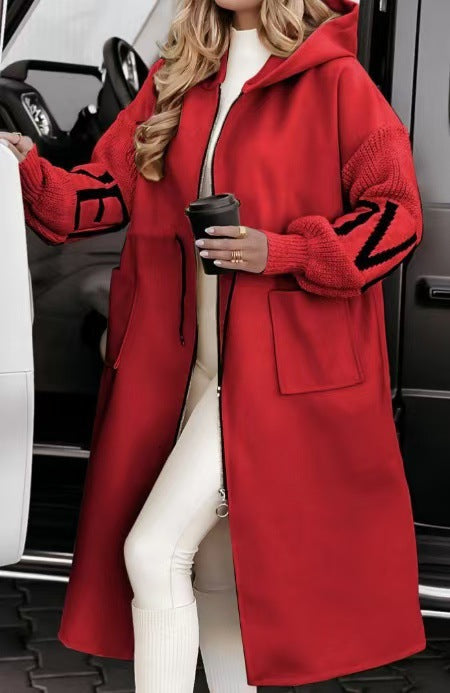 Women Fashionable Long Coat with Hood and Pockets Lune London