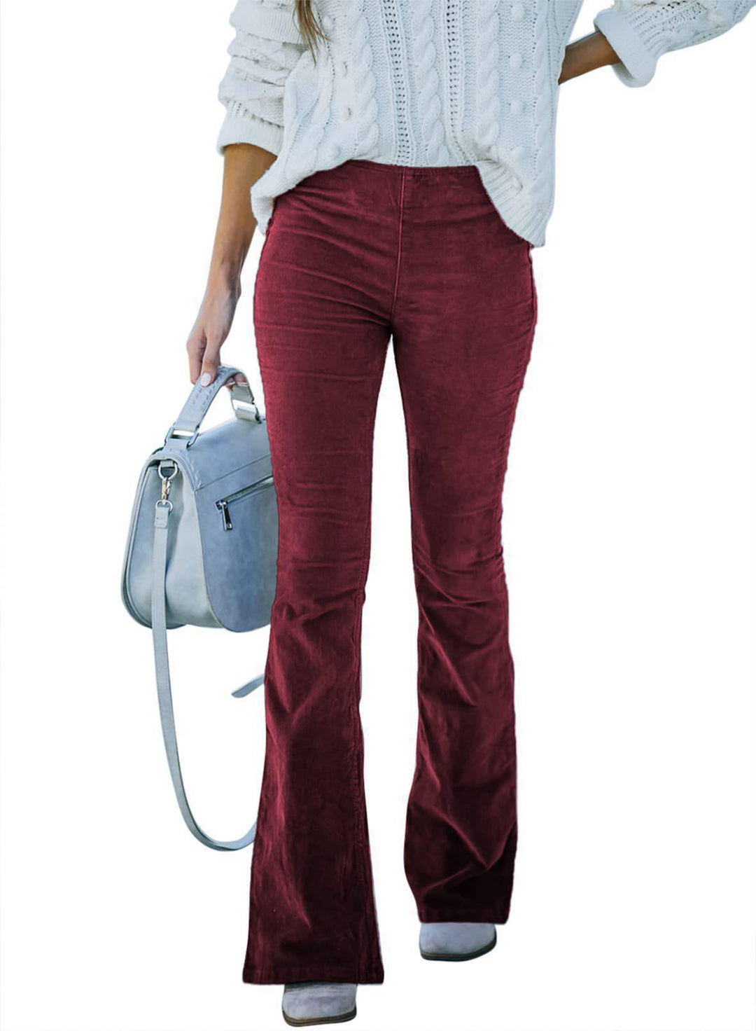 High-waisted flared corduroy pants for women with structured fabric Lune London