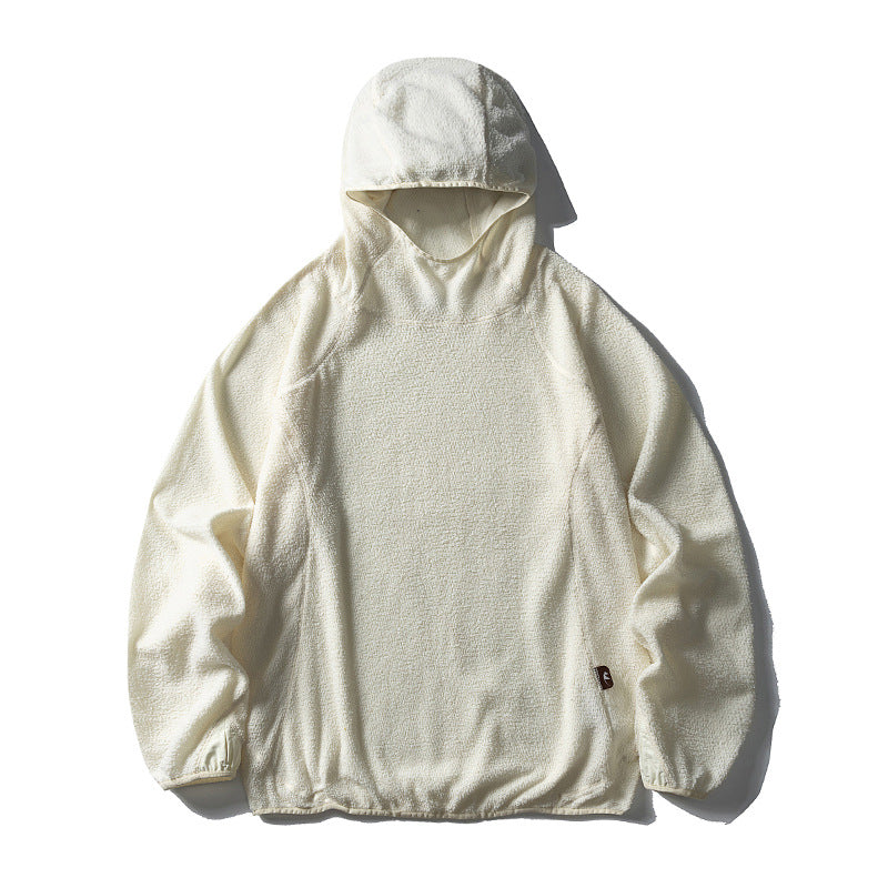 Unisex oversized fleece hoodie with teddy fleece, high collar and elastic hem