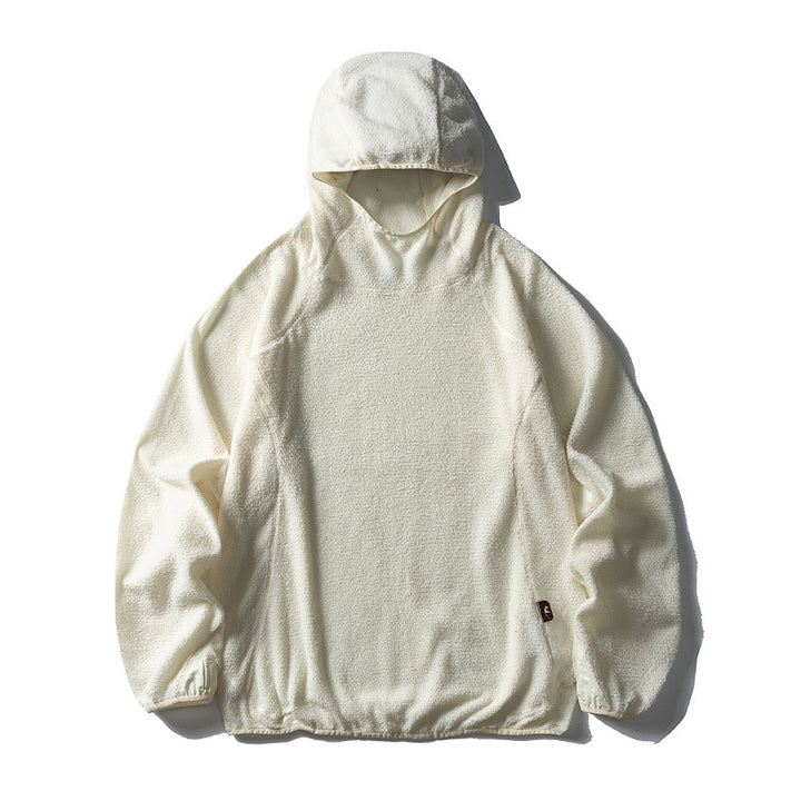 Unisex oversized fleece hoodie with teddy fleece, high collar and elastic hem