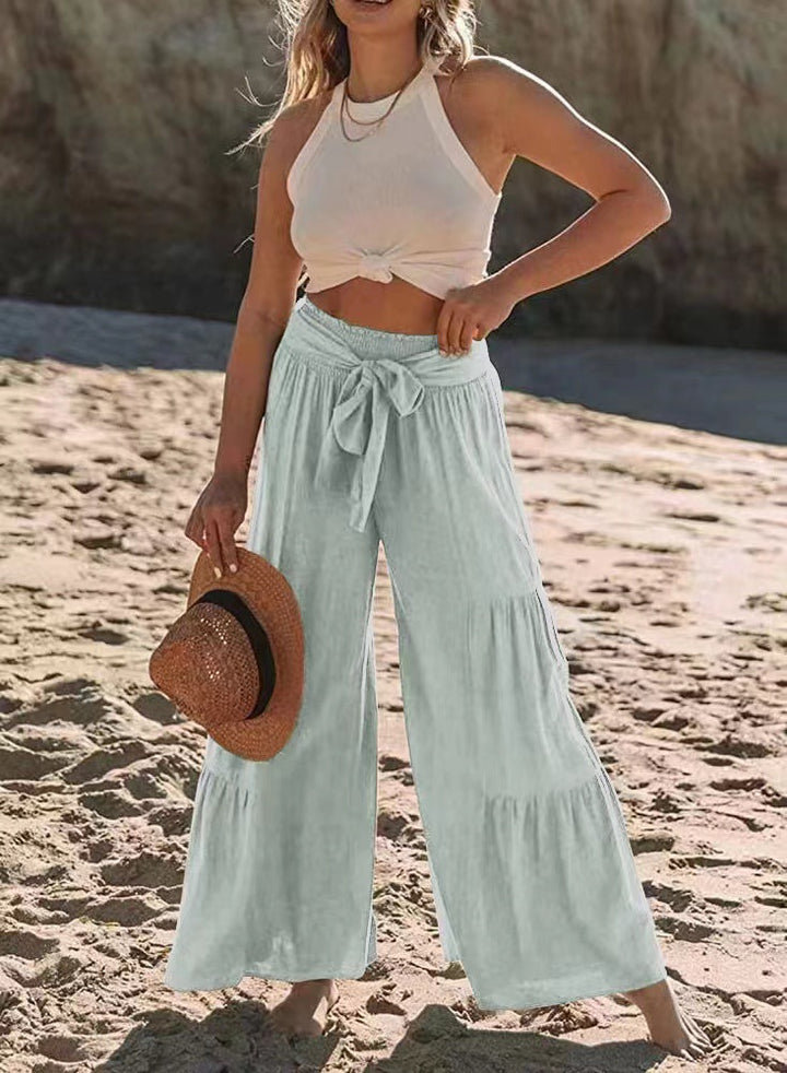 Airy Palazzo Pants for Women with Elastic Waist and Practical Tying Belt Lune London