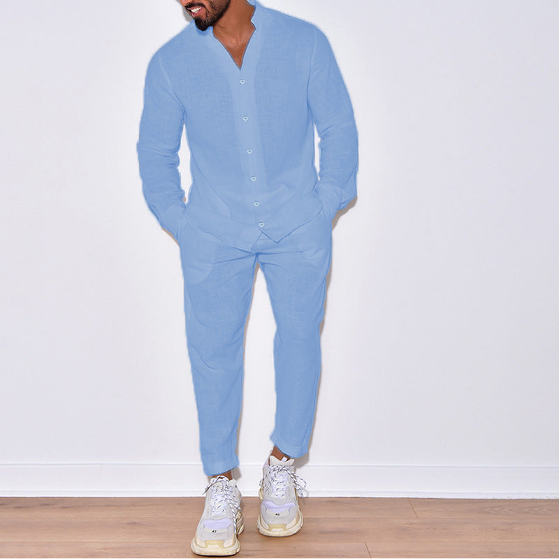 Men's casual linen set with button placket and elastic waistband Lune London